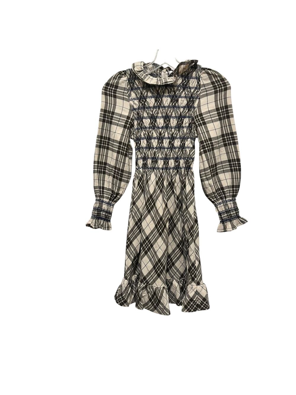 Bebe Organic Cream Brown Smocked Long Sleeve Dress - Size 12